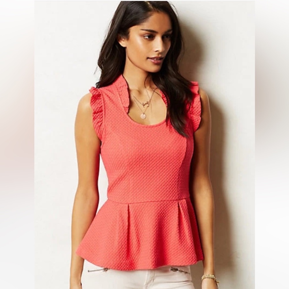 Anthropologie Postmark Isolde Coral Peplum Tank